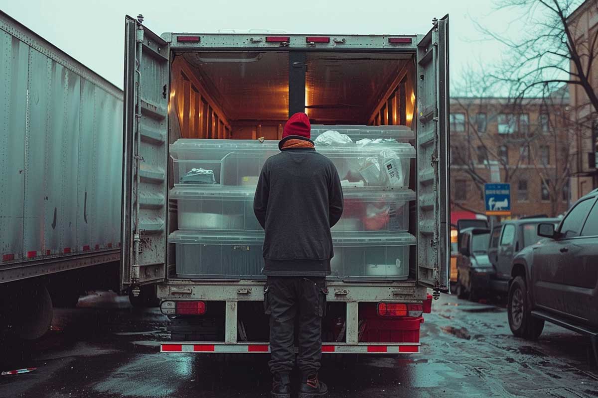 guy at the back of a truck container