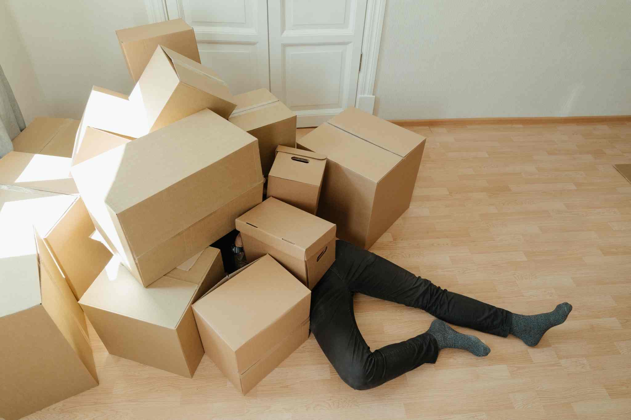 person run down by boxes