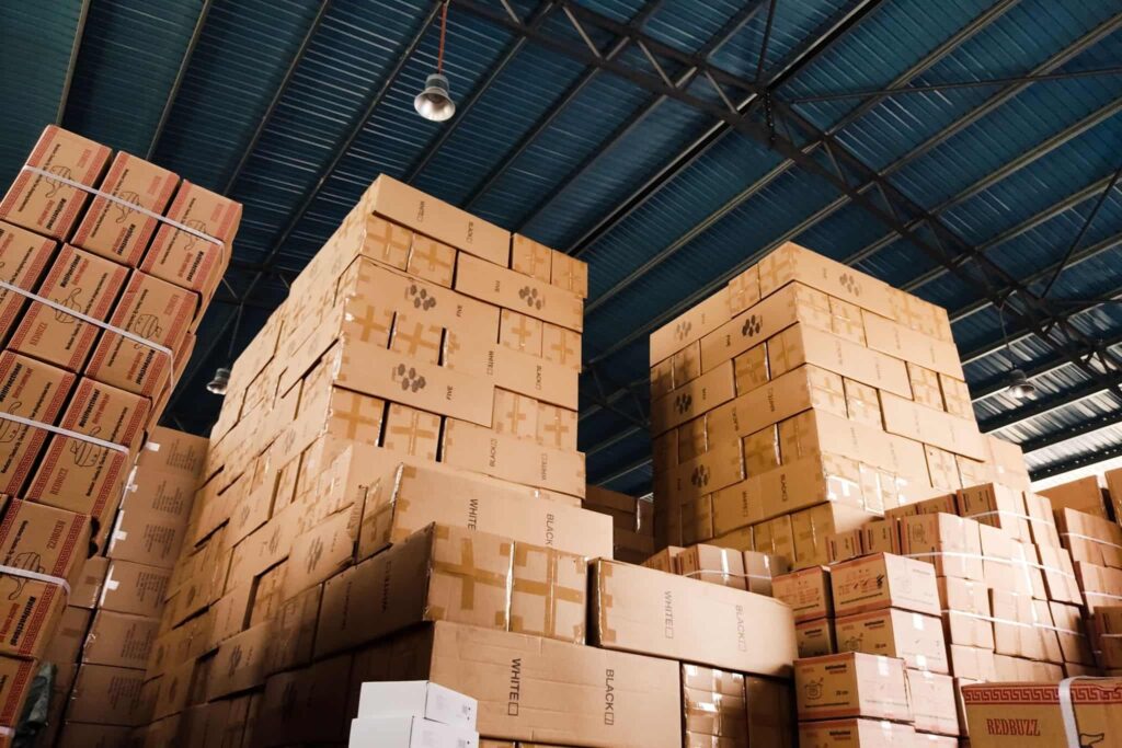 Stack of boxes in warehouse