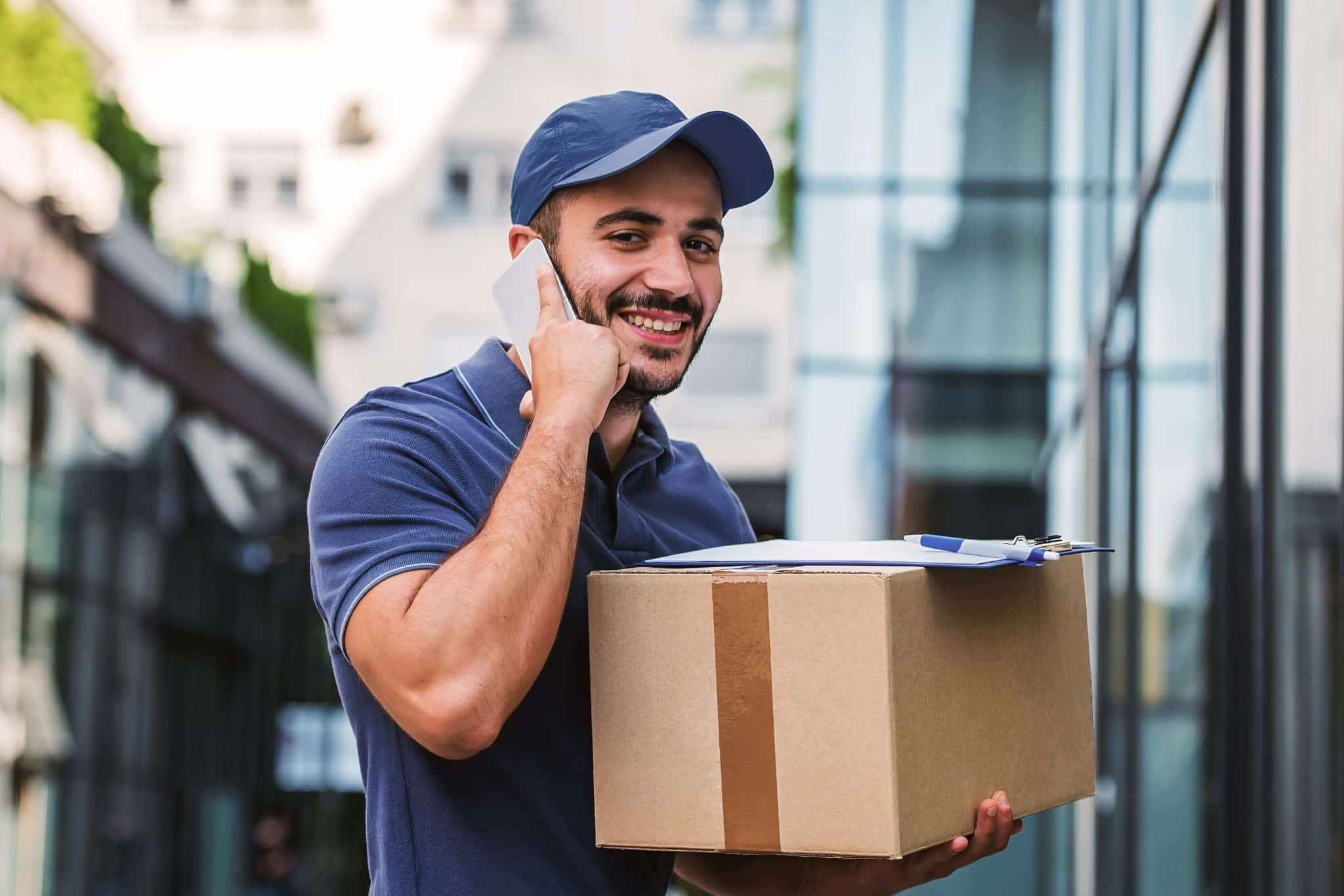 Delivery guy calling the customer on phone